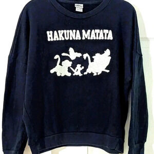 Disney Lion King Hakuna Matata Junior Women's Black Fuzzy‎ Silhouette Sz M Cozy